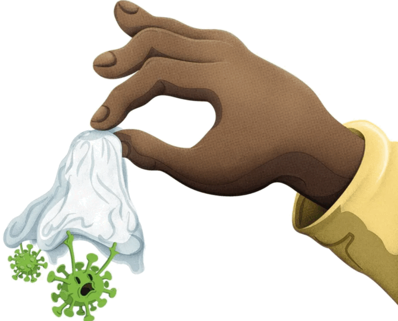 Blow your nose with tissue paper